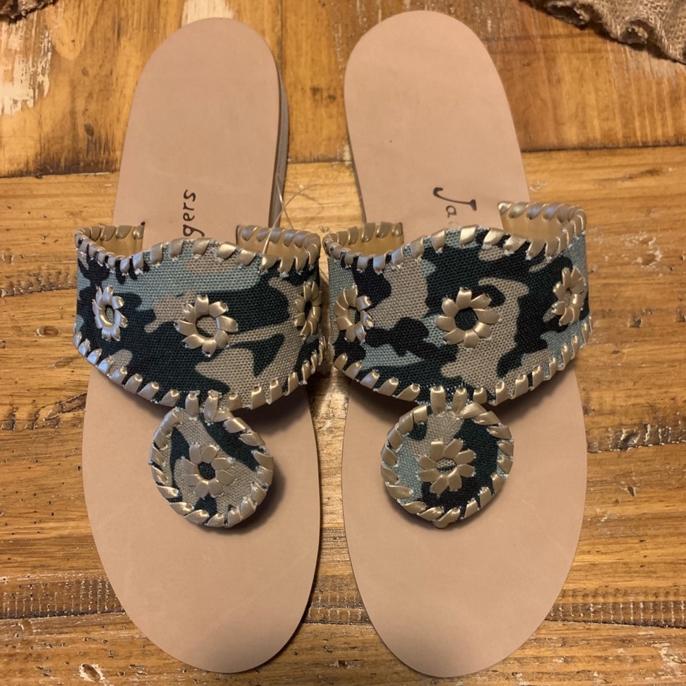 Jack Rogers Camo and gold sandals size 8